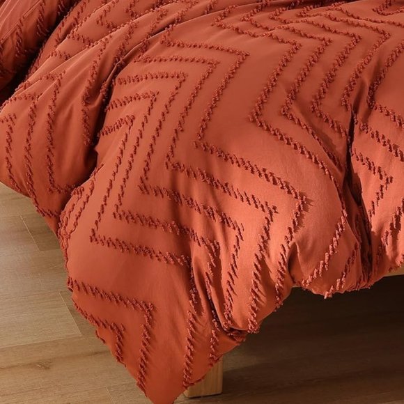 Chevron Texture Pumpkin Terra Cotta Twin Size Bed Comforter Set Bedding Orange - Picture 3 of 11